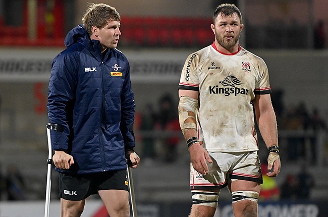 Evan Roos of Stormers and Duane Vermeulen of Ulster. (Photo By Ramsey Cardy/Sportsfile via Getty Images)