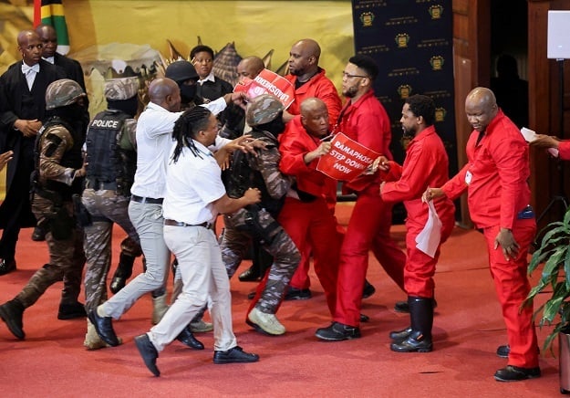 EFF MPs being removed by security at SONA on Thursday. 