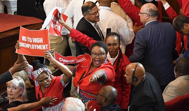 Chaos erupts at the SONA address before Cyril Ramaphosa delivered his speech. 